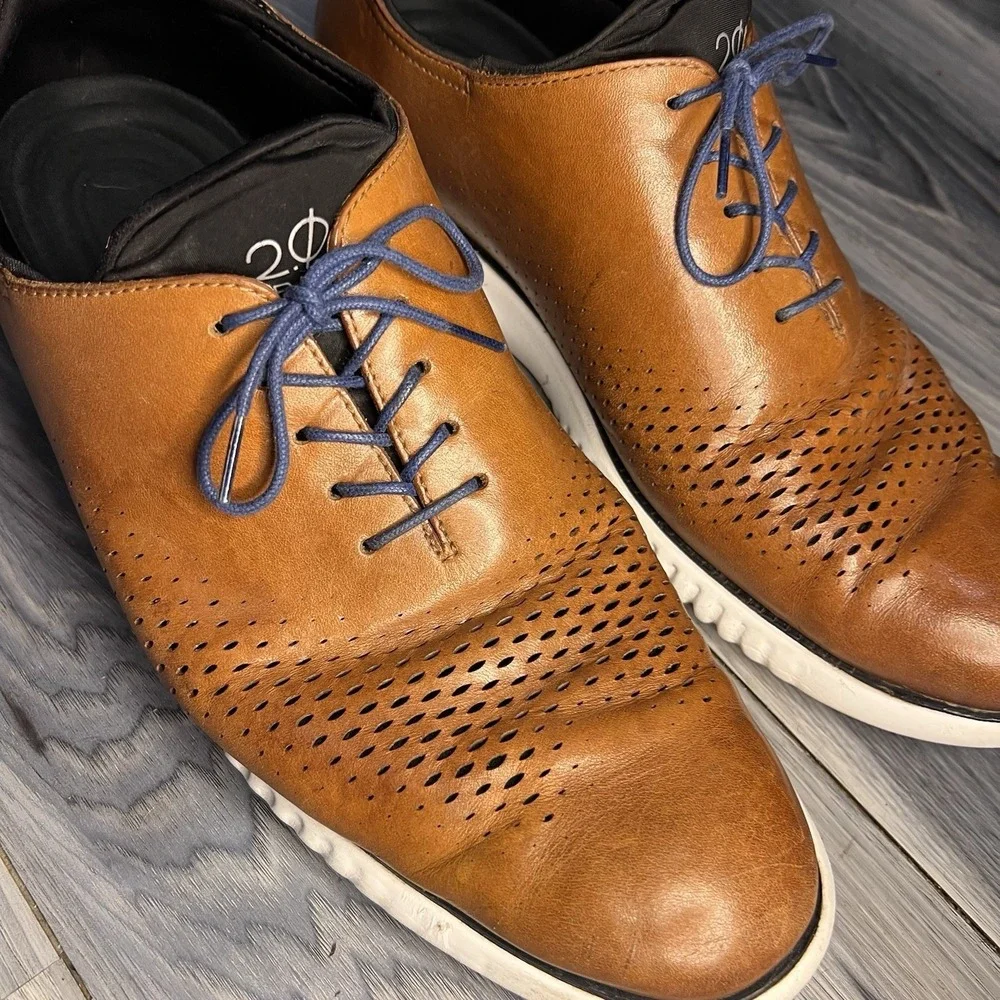 Cole Haan 2.ZEROGRAND Laser Wing Oxford Shoes Men's Size 13 Brown White Navy